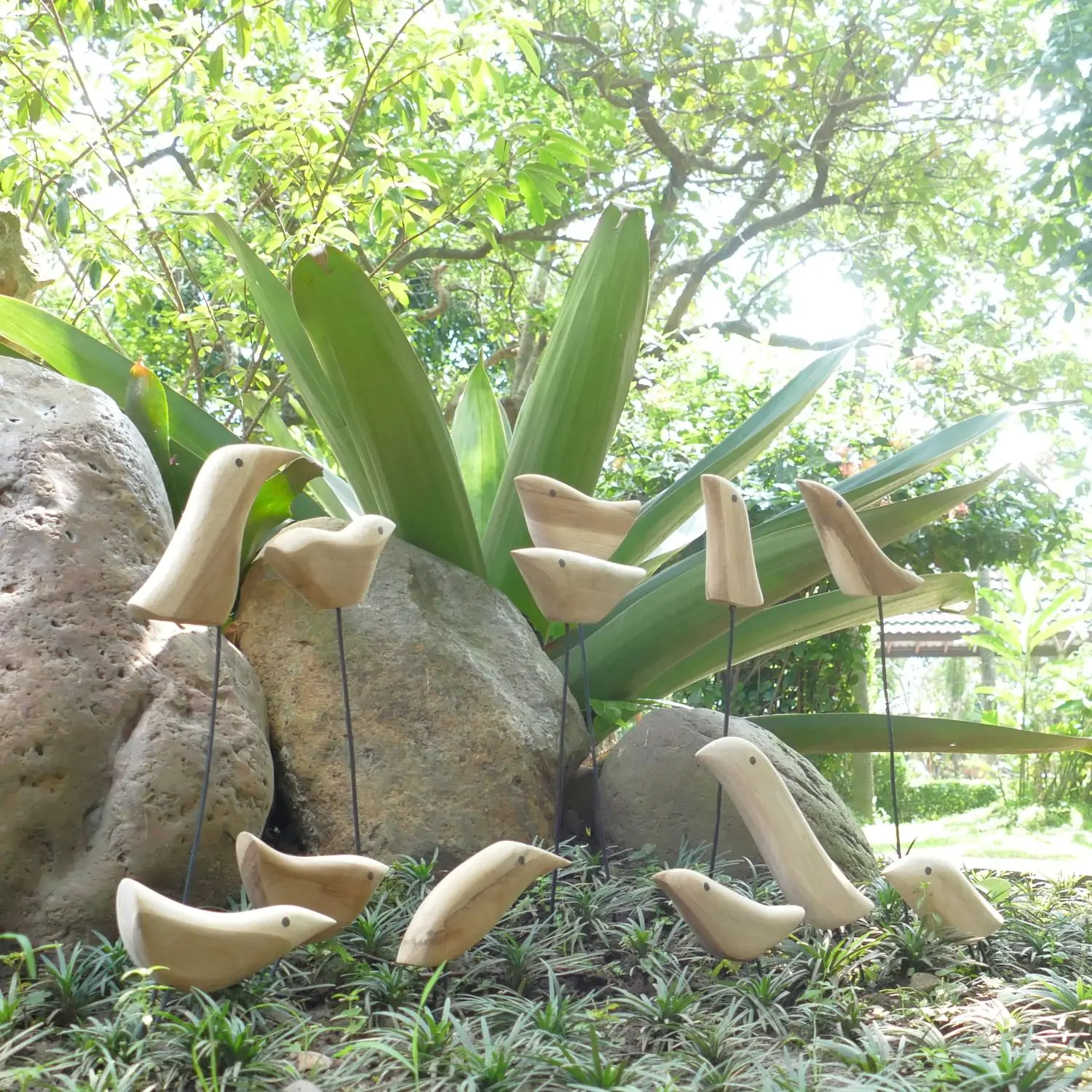  Product image 2 of the product “Set of 12 wooden birds in a box, 6 with feet and 6 with metal stick 3mm ”